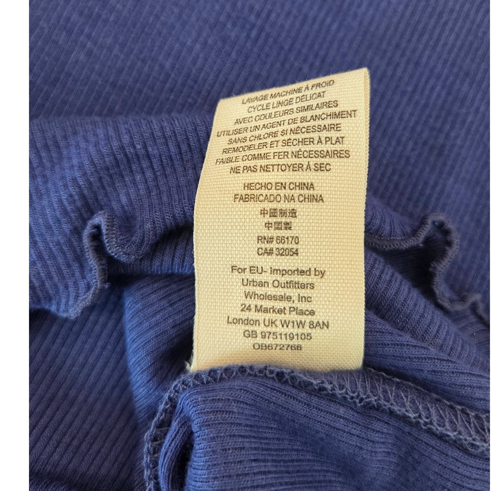 We The Free People Ruffle Long Sleeve V Neck Top Ribbed Knit Blue Medium M - Picture 7 of 12